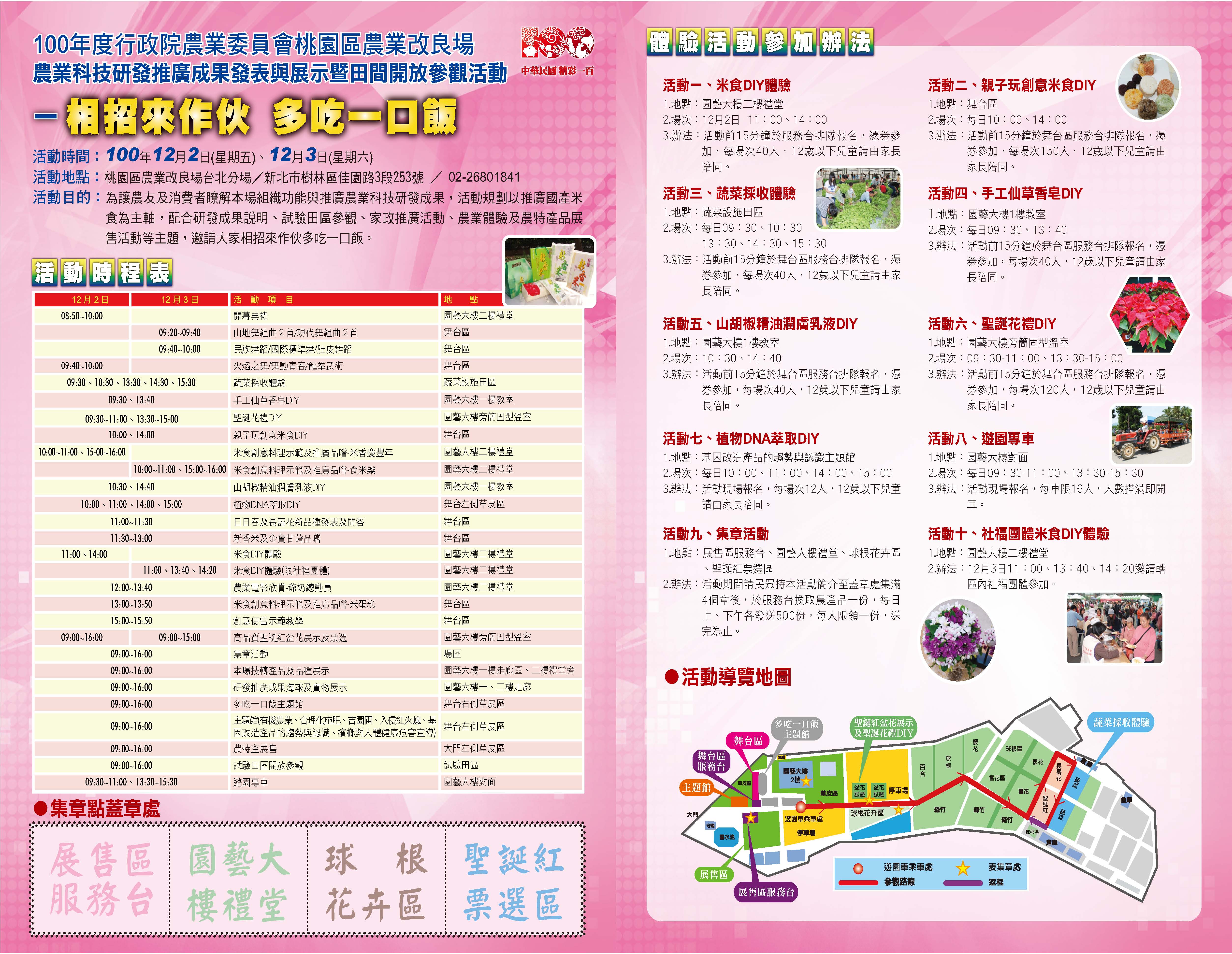 100年度行政院農業委員會桃園區農業改良場農業科技研發推廣成果發表與展示暨田間開放參觀活動 - 相招來作伙 多吃一口飯 