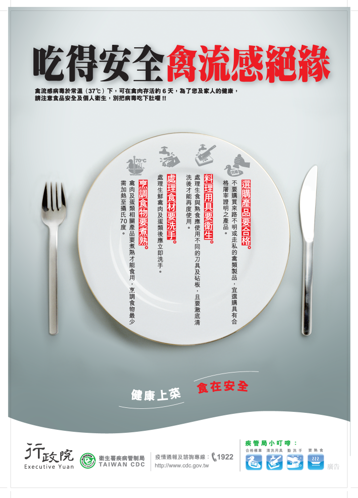 吃得安全，禽流感絕緣，衛生署疾病管制局關心您