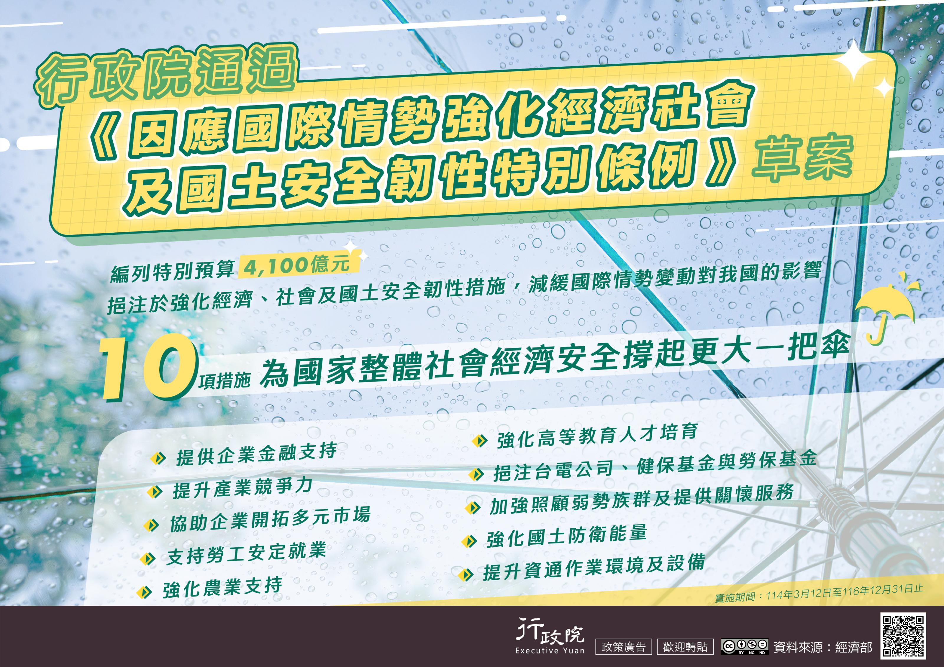 政策宣導~「因應國際情勢強化經濟社會及國土安全韌性特別條例草案」